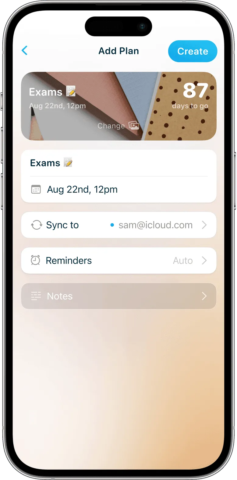 iPhone showing a create screen for an Adoption Finalization countdown