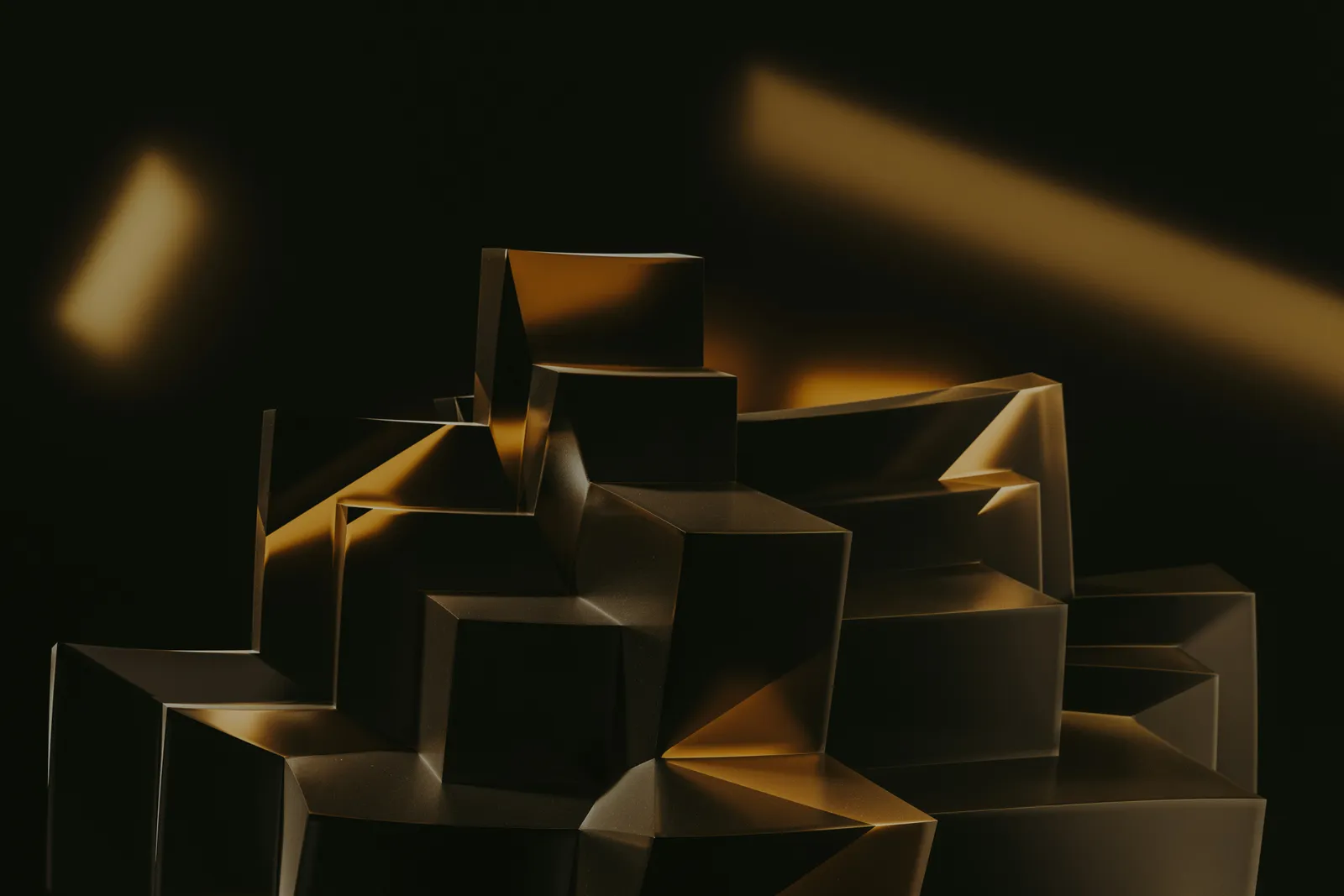 a black and gold abstract painting of cubes