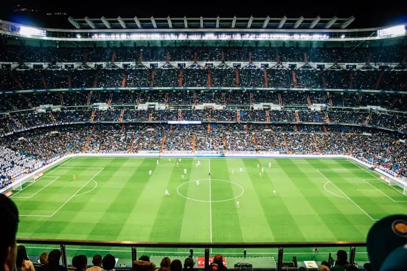 Soccer stadium with crowd cheering for World Cup 2026